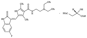 スーテント（スニチニブリンゴ酸塩）の構造式