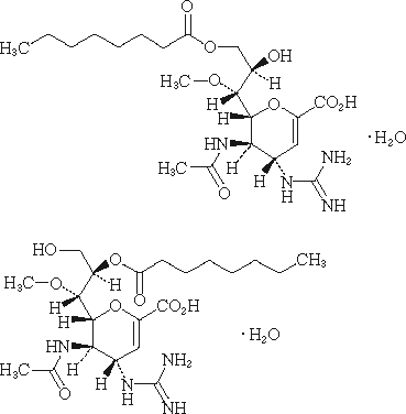イナビル（ラニナミビルオクタン酸エステル水和物）の構造式