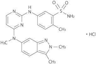 ヴォトリエント（パゾパニブ塩酸塩） の構造式